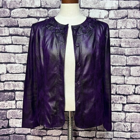 Chico's Jackets & Blazers - Chico's Purple Faux Leather Long Sleeve Jacket Size M